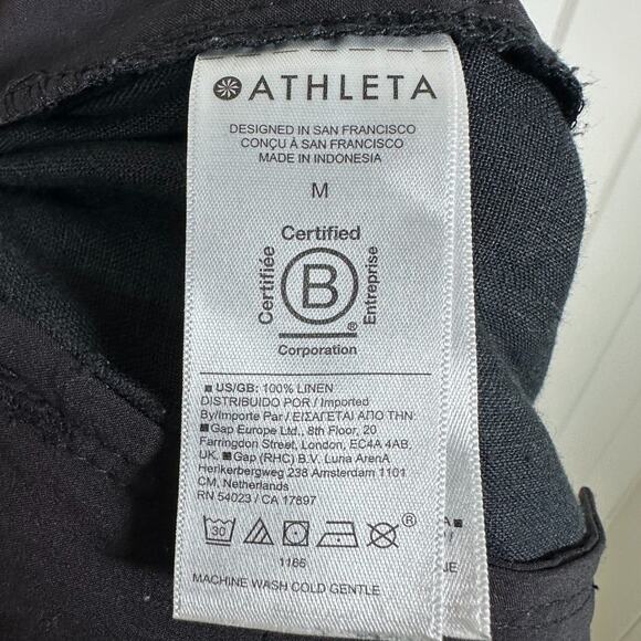 Athleta Retreat 100% Linen Ankle Pant Med. Black Straight Fit High Rise Pull-on - Picture 5 of 9
